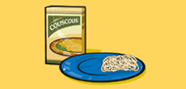 box of couscous, plate of spaghetti