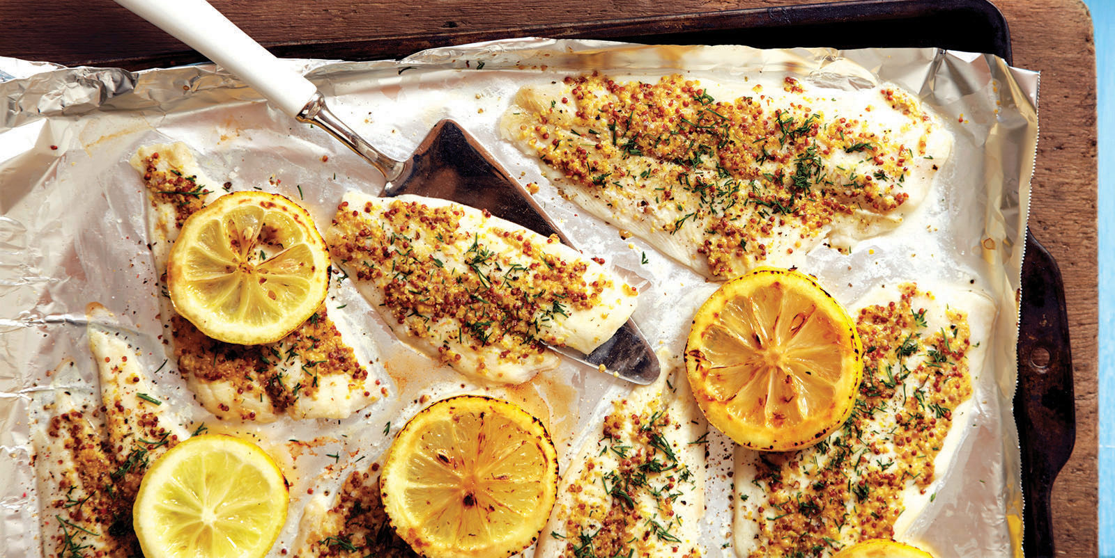 broiled dijon crusted sole with lemons